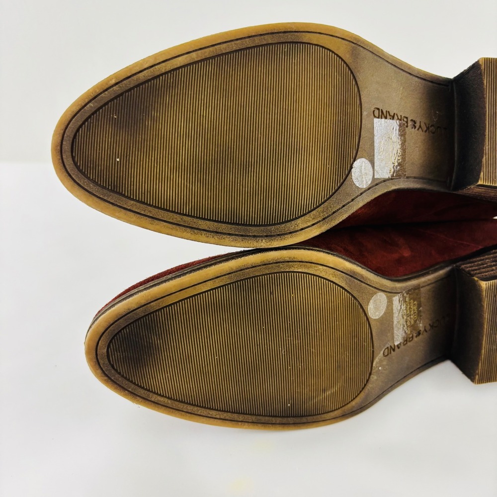 Lucky Brand Lahela Burgundy Suede Ankle Booties Womens 8.5 Pointed Toe Red - Picture 9 of 13
